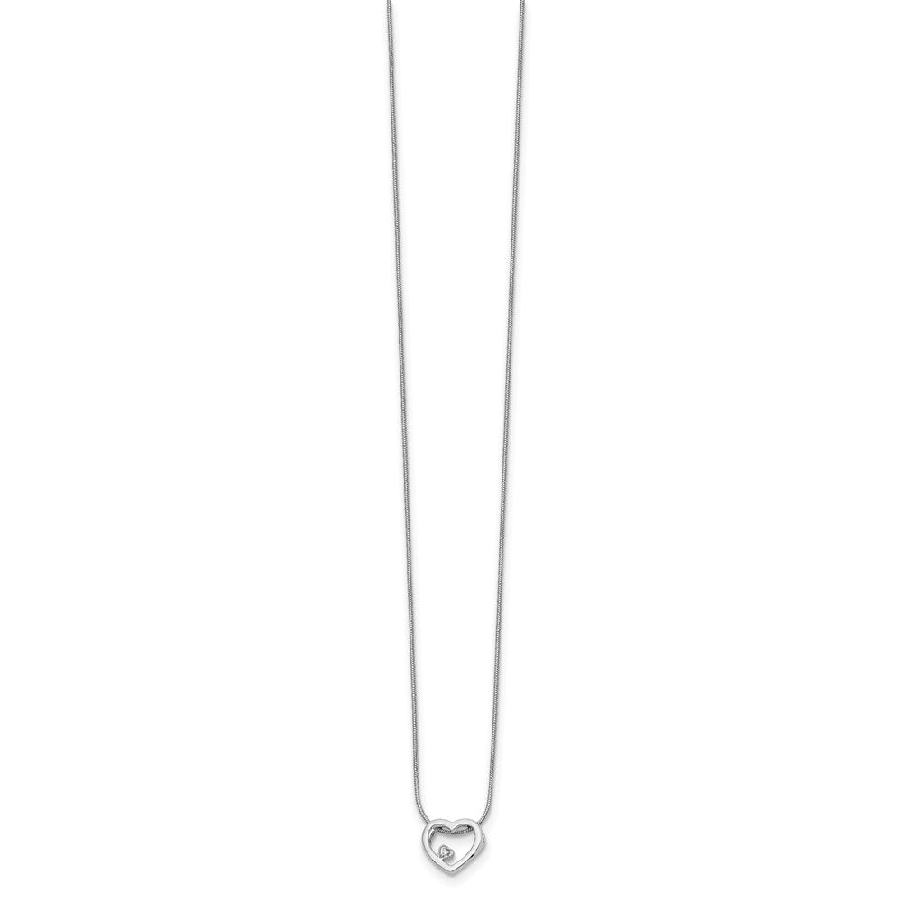 Sterling Silver RH Plated White Ice .01ct. Diamond Heart Necklace