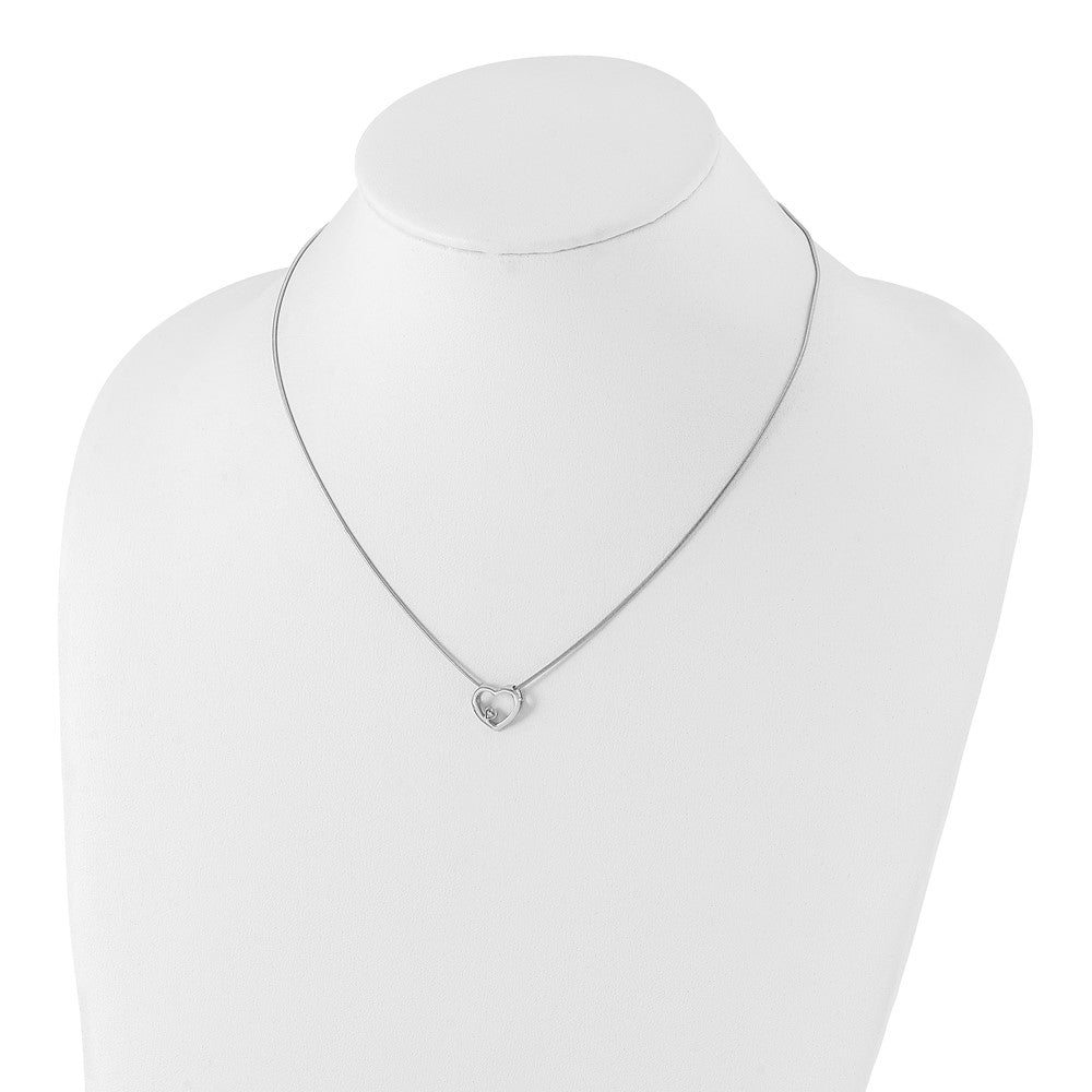 Sterling Silver RH Plated White Ice .01ct. Diamond Heart Necklace