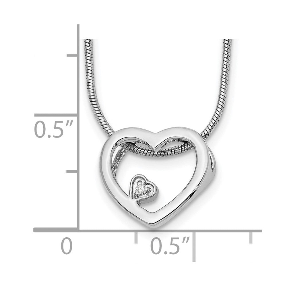 Sterling Silver RH Plated White Ice .01ct. Diamond Heart Necklace