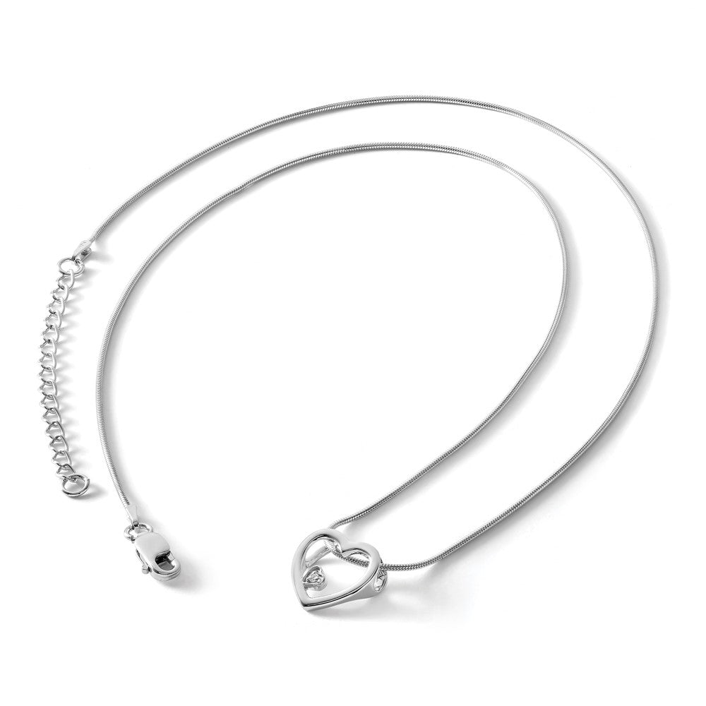 Sterling Silver RH Plated White Ice .01ct. Diamond Heart Necklace