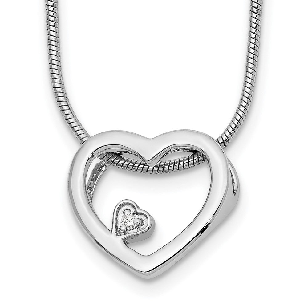 Sterling Silver RH Plated White Ice .01ct. Diamond Heart Necklace