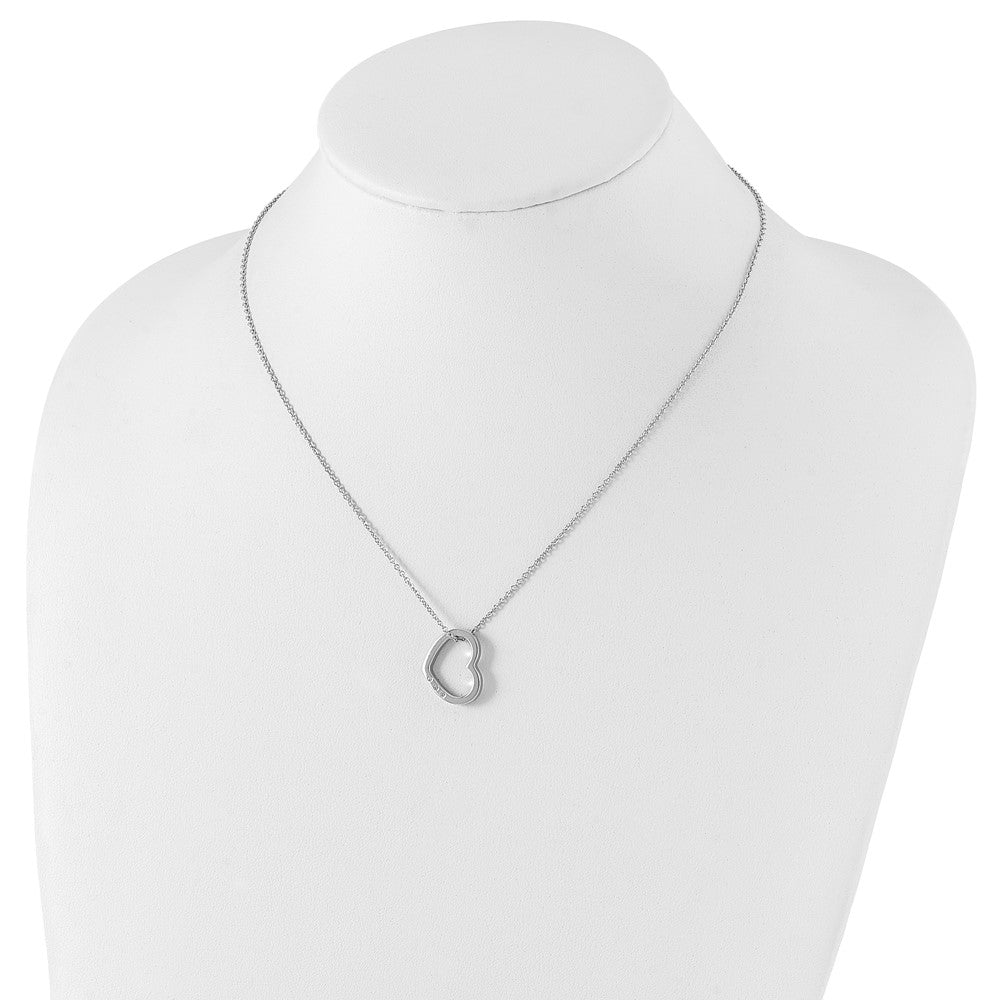Sterling Silver RH Plated White Ice .03ct. Diamond Heart Necklace