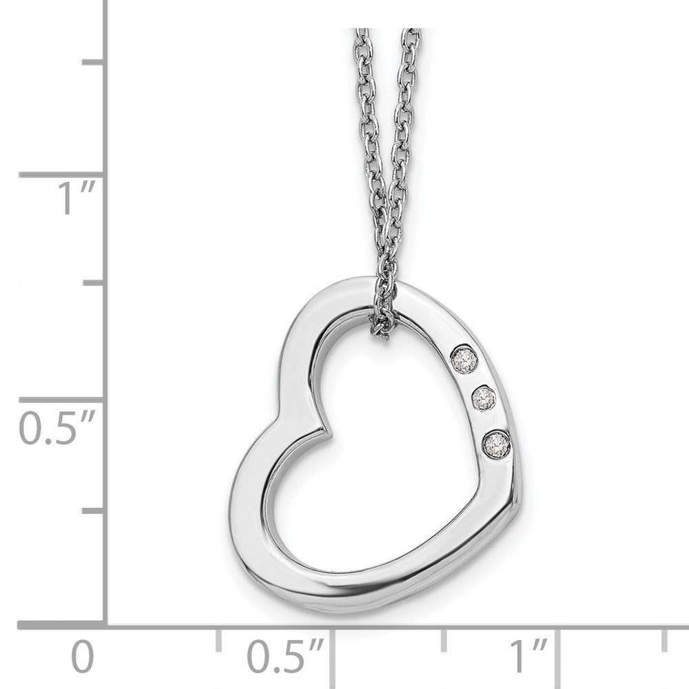Sterling Silver RH Plated White Ice .03ct. Diamond Heart Necklace
