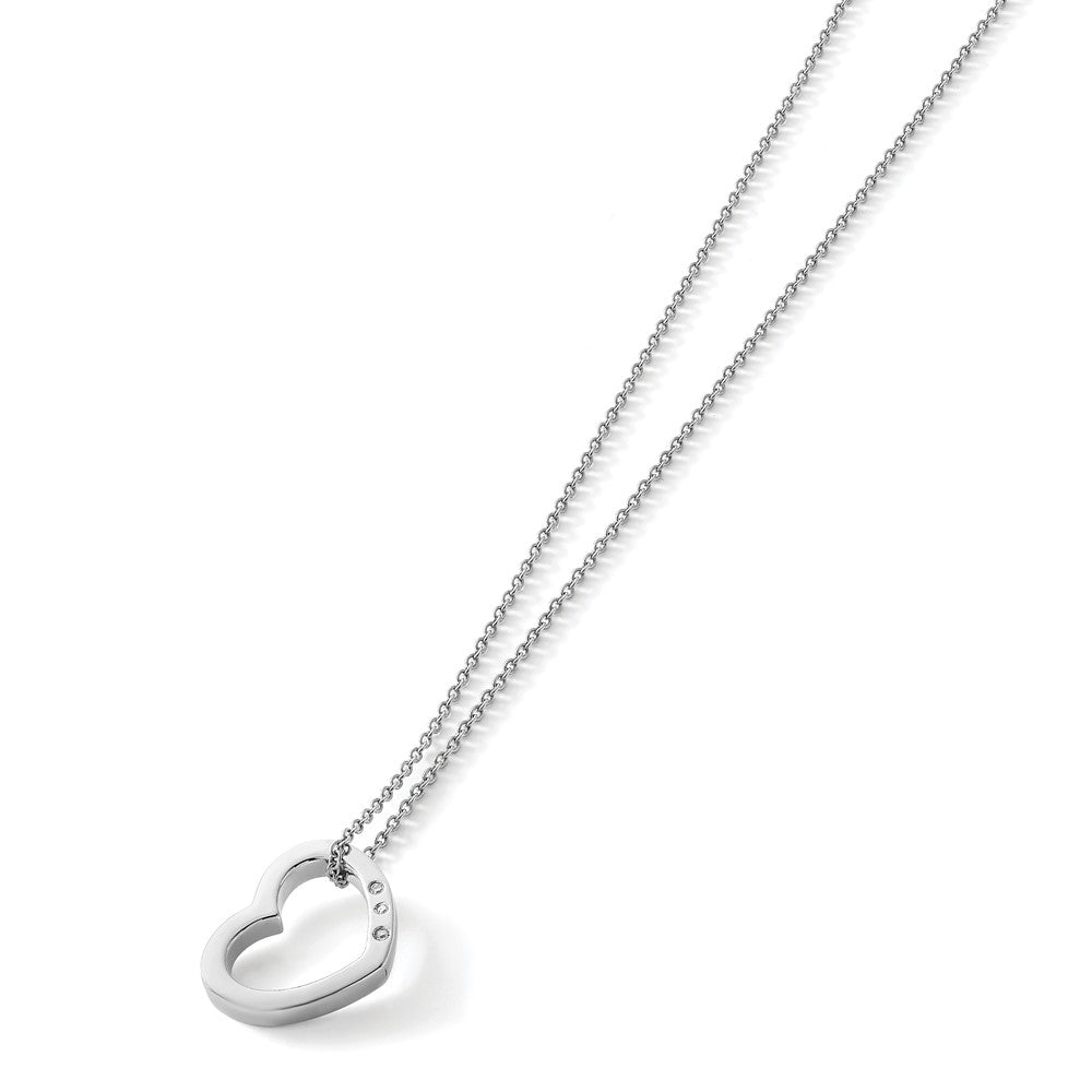 Sterling Silver RH Plated White Ice .03ct. Diamond Heart Necklace