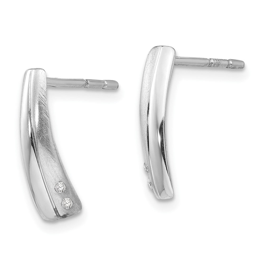 SS RH Plated White Ice Satin & Polished .02ct. Diamond Earrings