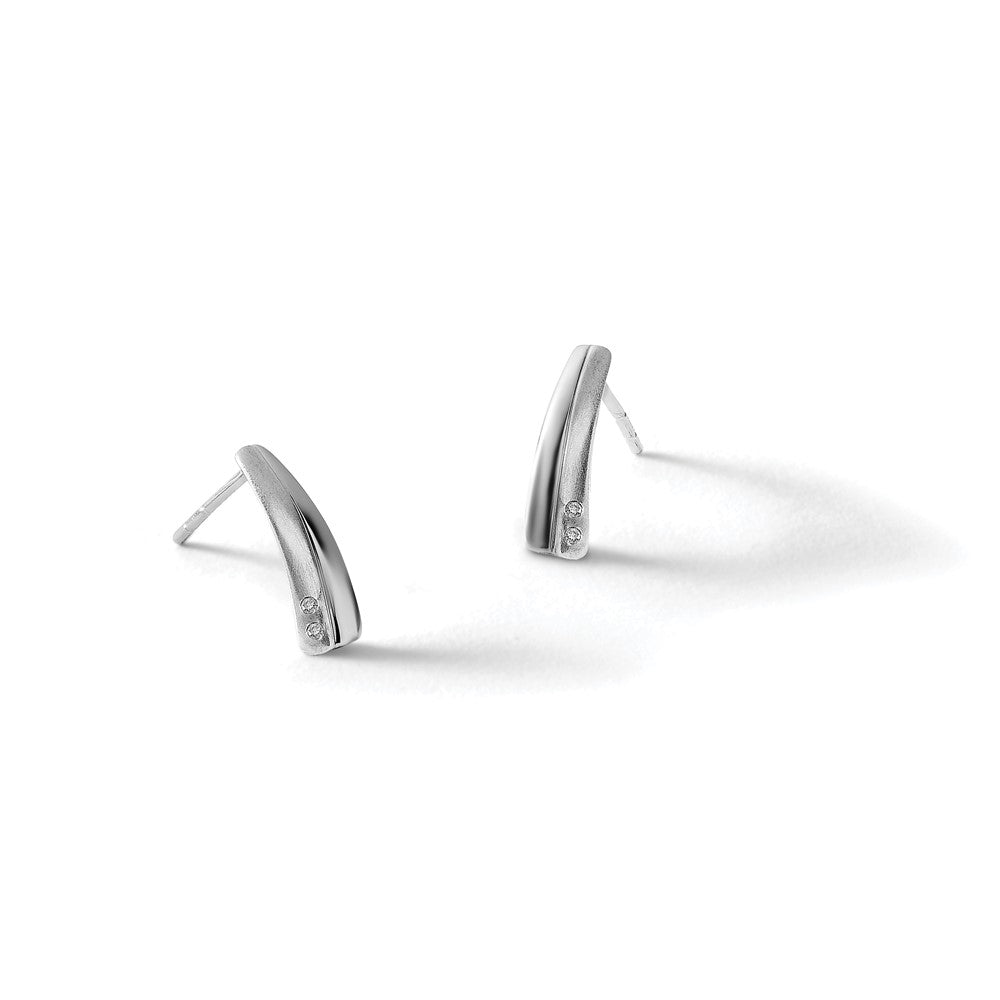 SS RH Plated White Ice Satin & Polished .02ct. Diamond Earrings