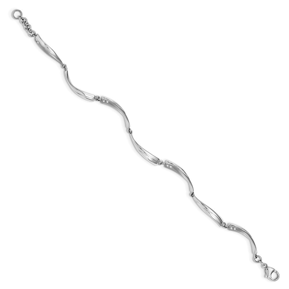 SS RH Plated White Ice Satin & Polished .04ct. Diamond Bracelet