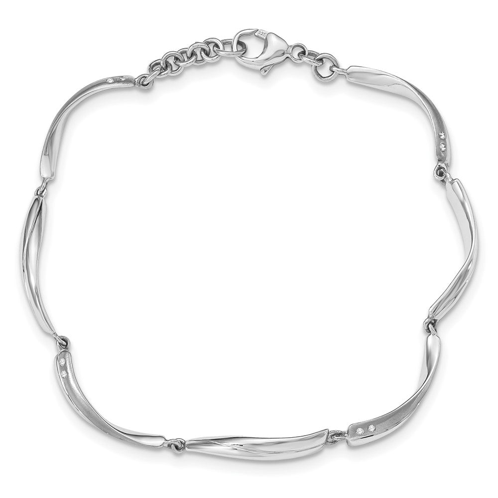 SS RH Plated White Ice Satin & Polished .04ct. Diamond Bracelet