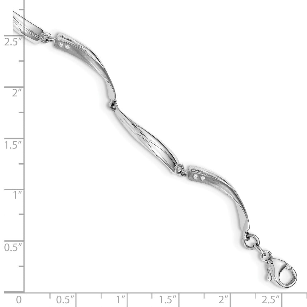 SS RH Plated White Ice Satin & Polished .04ct. Diamond Bracelet