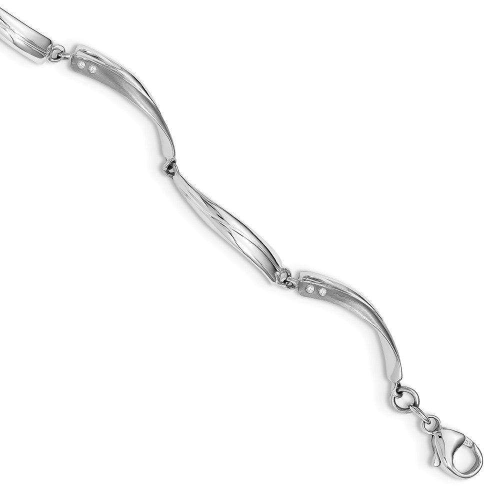 SS RH Plated White Ice Satin & Polished .04ct. Diamond Bracelet