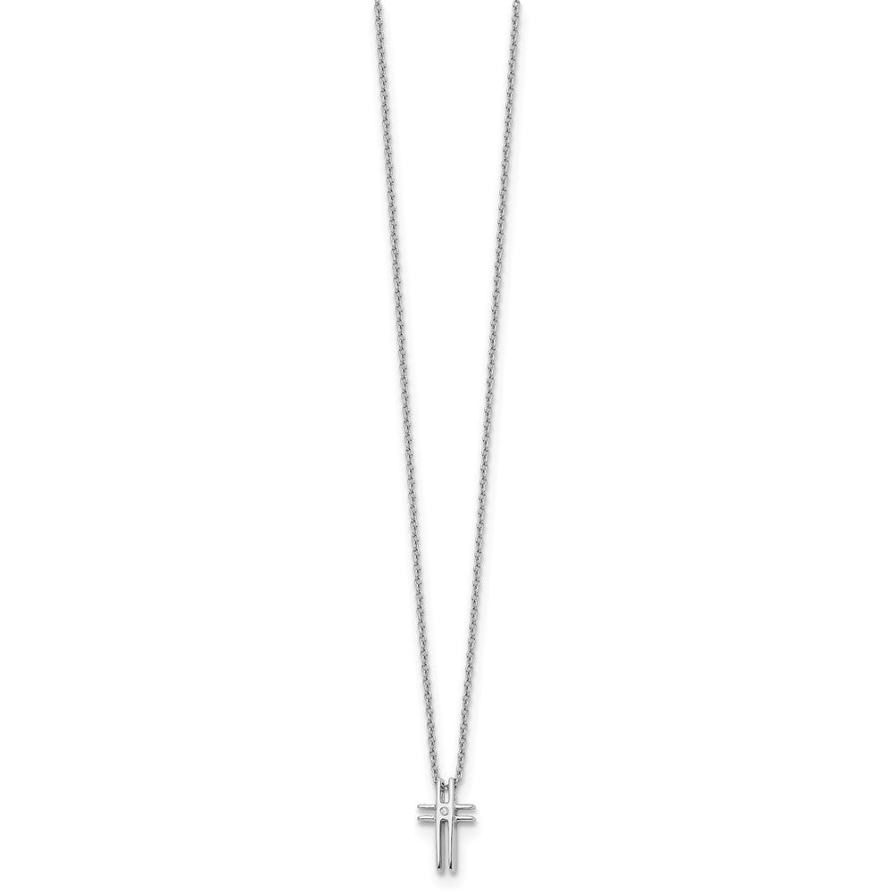 Sterling Silver RH Plated White Ice .03ct. Diamond Cross Necklace