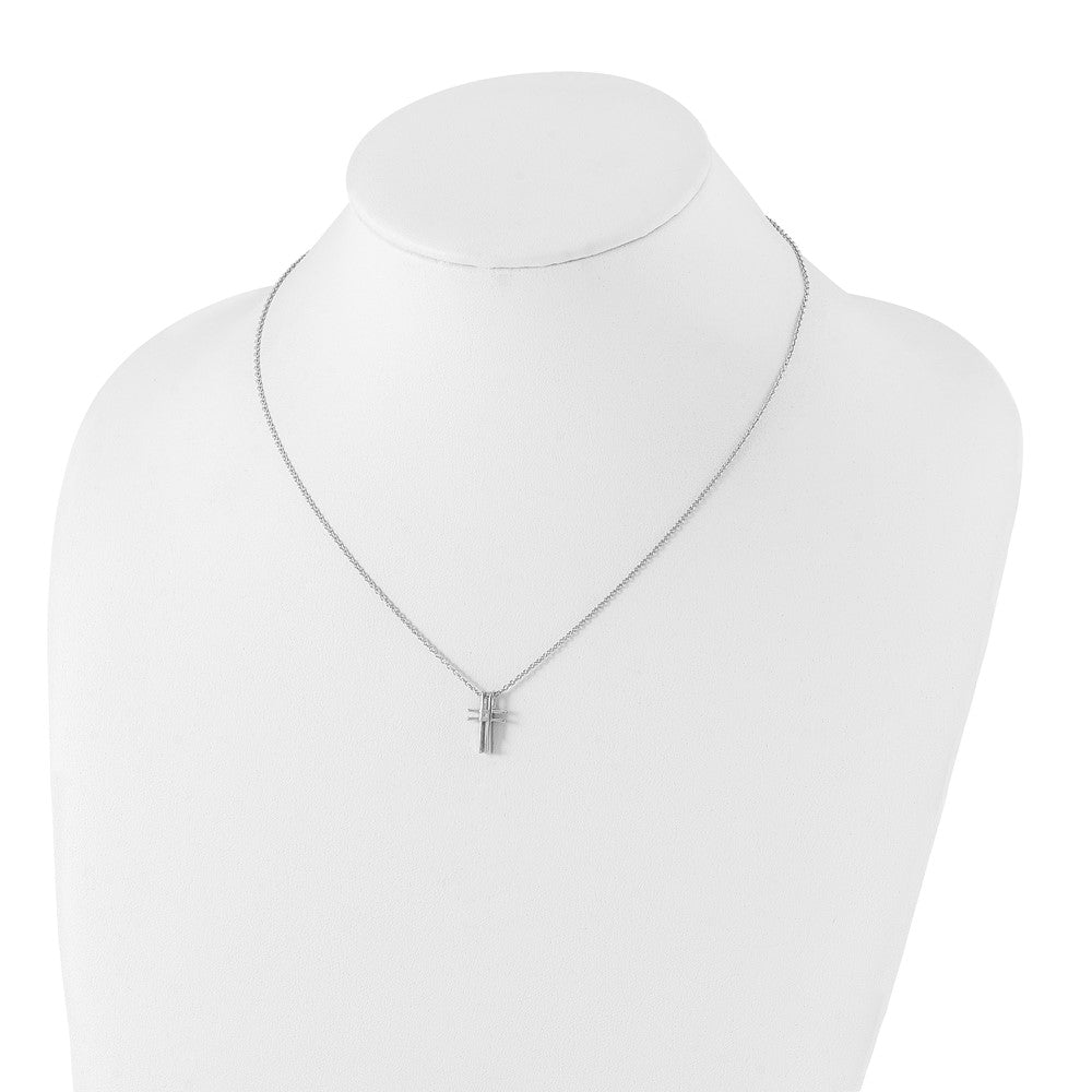 Sterling Silver RH Plated White Ice .03ct. Diamond Cross Necklace
