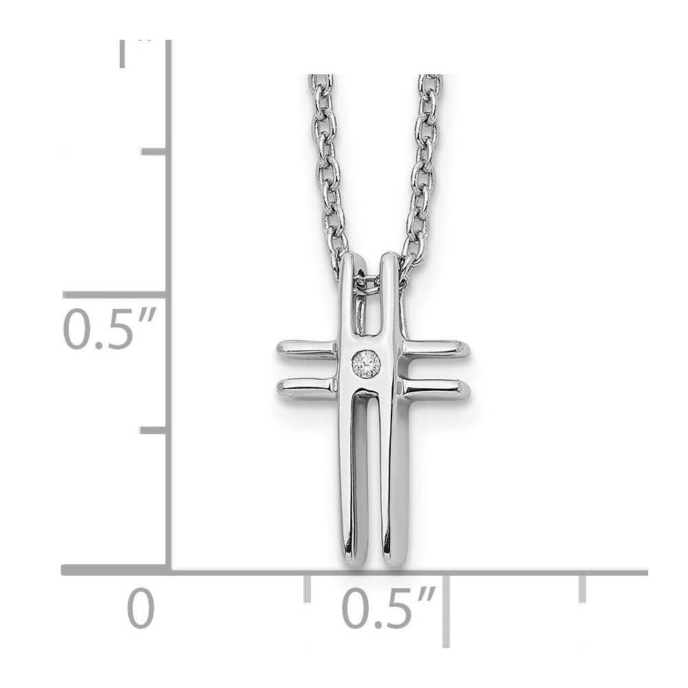 Sterling Silver RH Plated White Ice .03ct. Diamond Cross Necklace