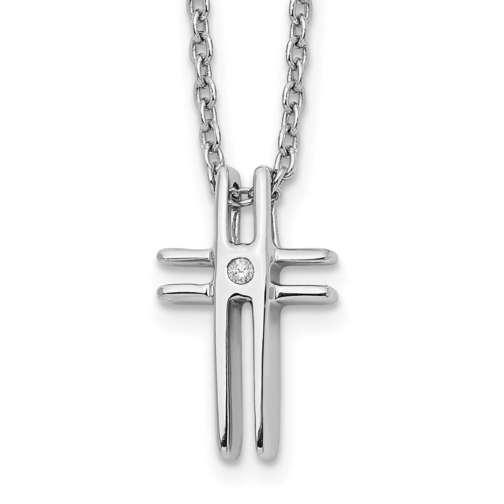 Sterling Silver RH Plated White Ice .03ct. Diamond Cross Necklace