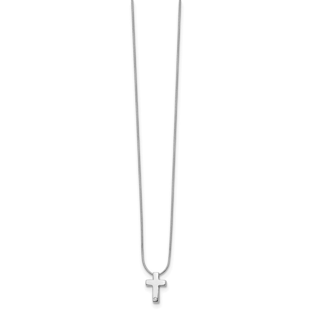 Sterling Silver RH Plated White Ice .01ct. Diamond Cross Necklace