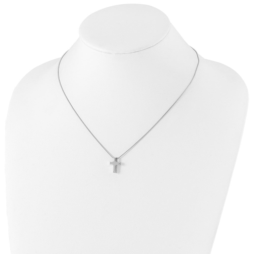 Sterling Silver RH Plated White Ice .01ct. Diamond Cross Necklace