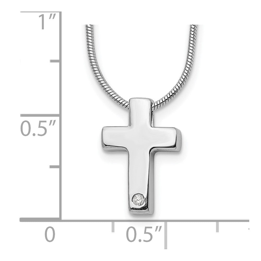 Sterling Silver RH Plated White Ice .01ct. Diamond Cross Necklace