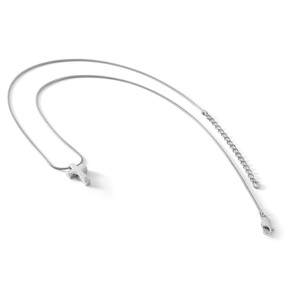 Sterling Silver RH Plated White Ice .01ct. Diamond Cross Necklace