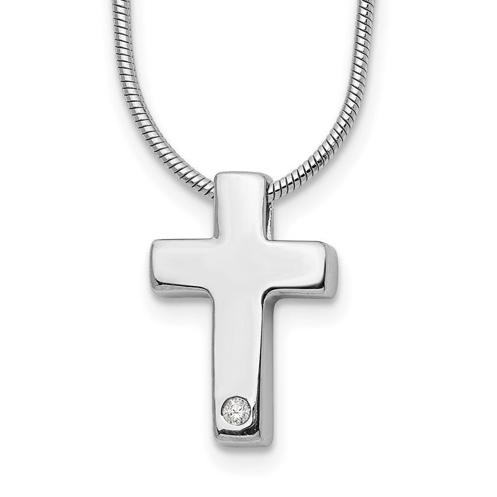 Sterling Silver RH Plated White Ice .01ct. Diamond Cross Necklace
