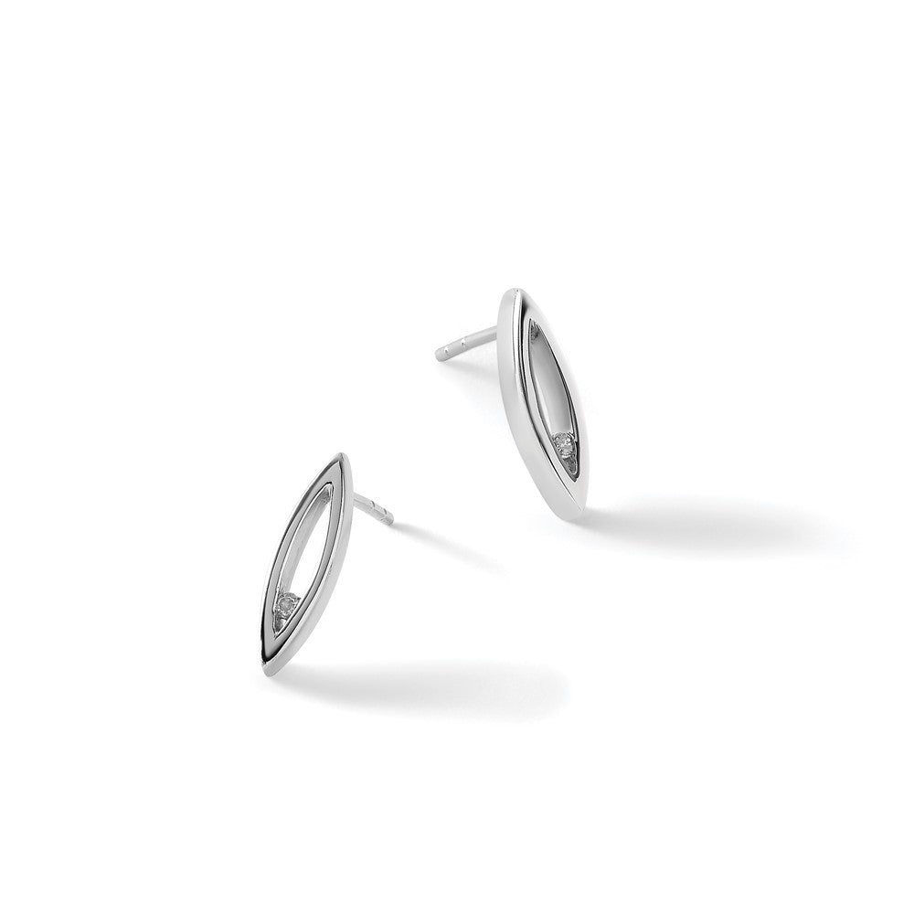 Sterling Silver RH Plated White Ice .02ct. Diamond Earrings