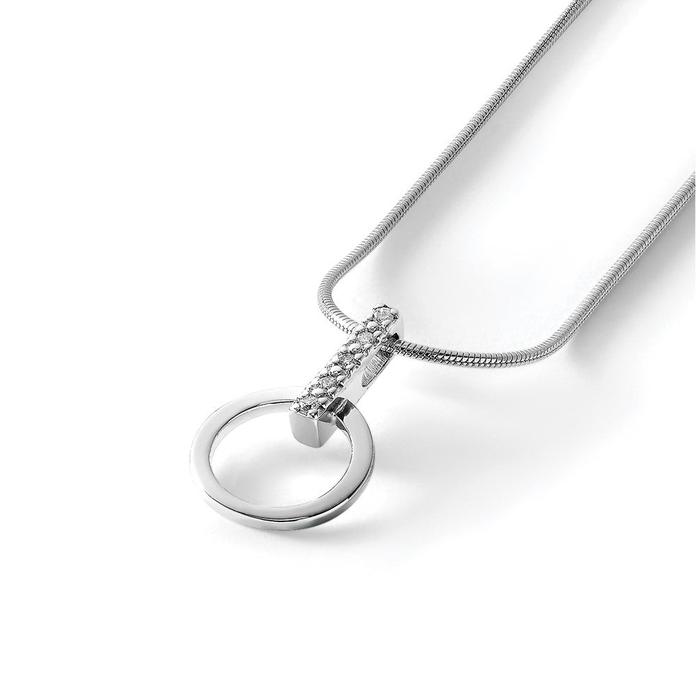 Sterling Silver RH Plated White Ice .05ct. Diamond Circle Necklace