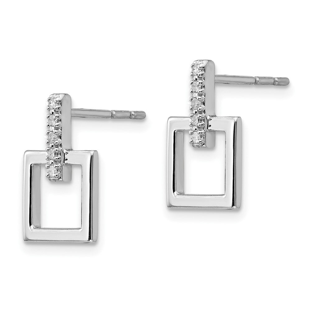 Sterling Silver RH Plated White Ice .05ct. Diamond Square Earrings