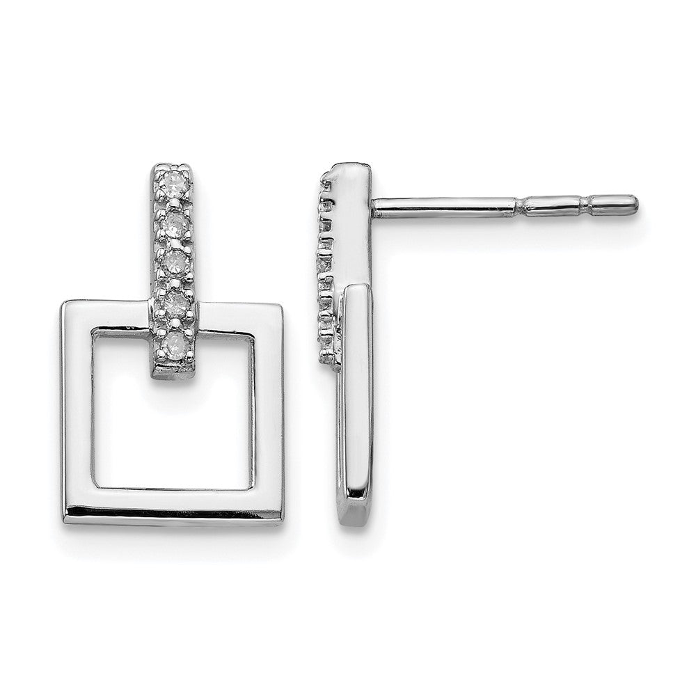 Sterling Silver RH Plated White Ice .05ct. Diamond Square Earrings