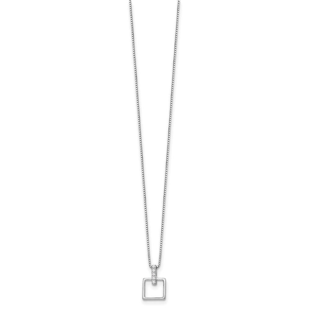 Sterling Silver RH Plated White Ice .05ct. Diamond Square Necklace
