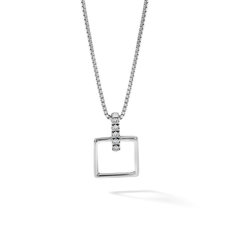 Sterling Silver RH Plated White Ice .05ct. Diamond Square Necklace