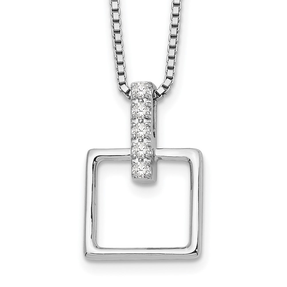 Sterling Silver RH Plated White Ice .05ct. Diamond Square Necklace