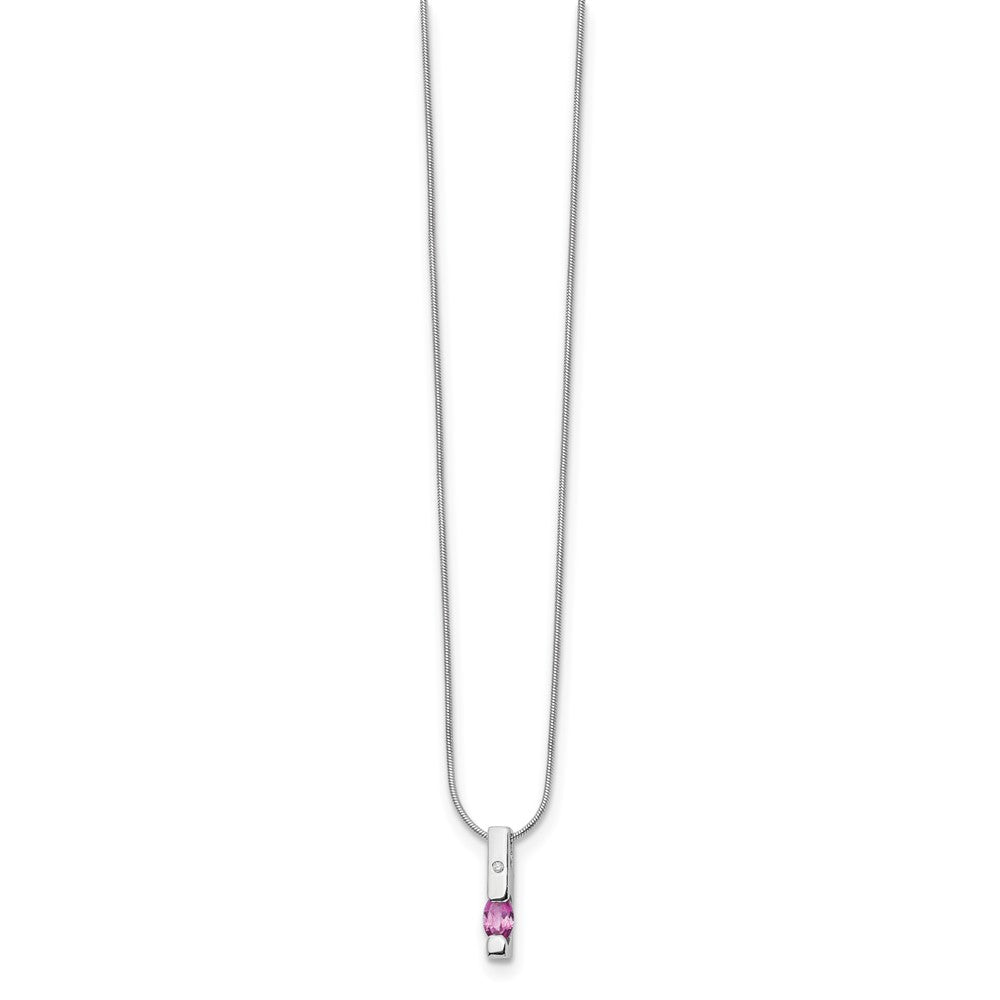 Sterling Silver RH Plated White Ice Dia. and Pk Tourmaline Necklace