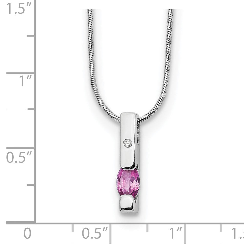 Sterling Silver RH Plated White Ice Dia. and Pk Tourmaline Necklace