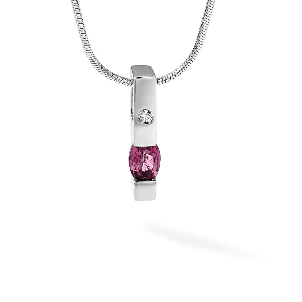 Sterling Silver RH Plated White Ice Dia. and Pk Tourmaline Necklace