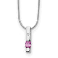 Sterling Silver RH Plated White Ice Dia. and Pk Tourmaline Necklace