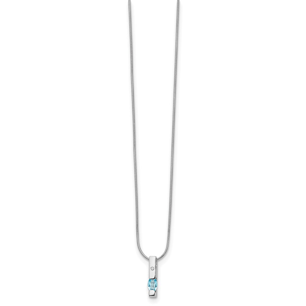 Sterling Silver RH Plated White Ice .02ct. Dia./Blue Topaz w/ Ext Neckla