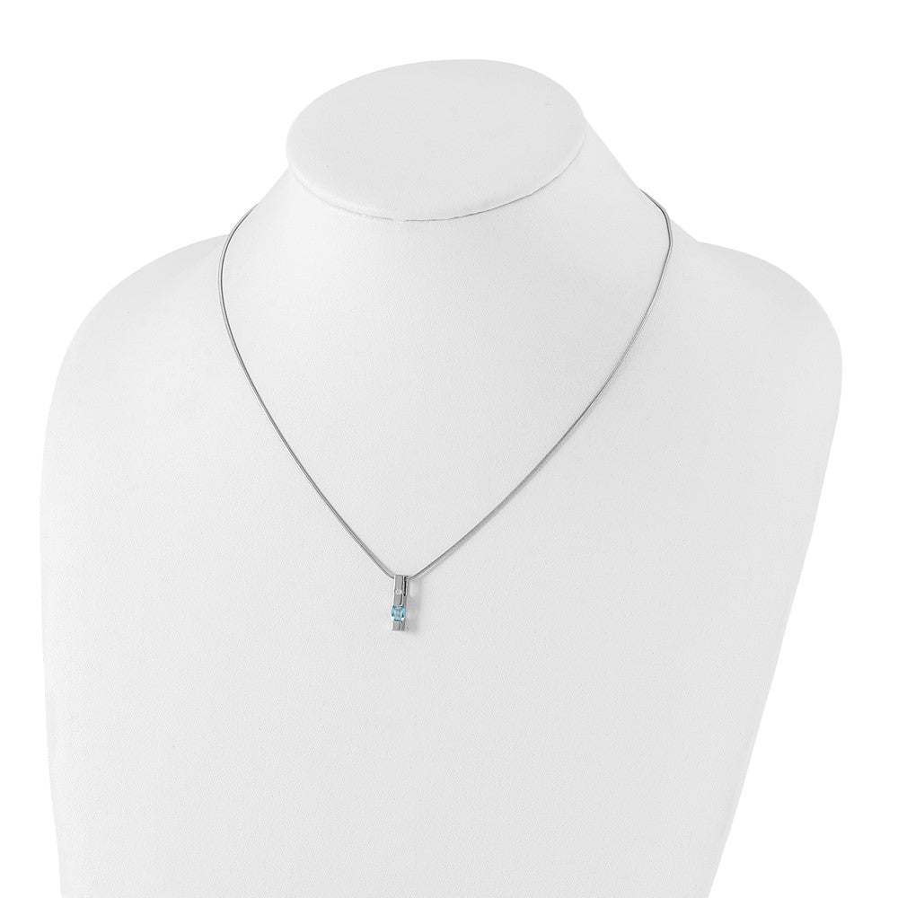 Sterling Silver RH Plated White Ice .02ct. Dia./Blue Topaz w/ Ext Neckla