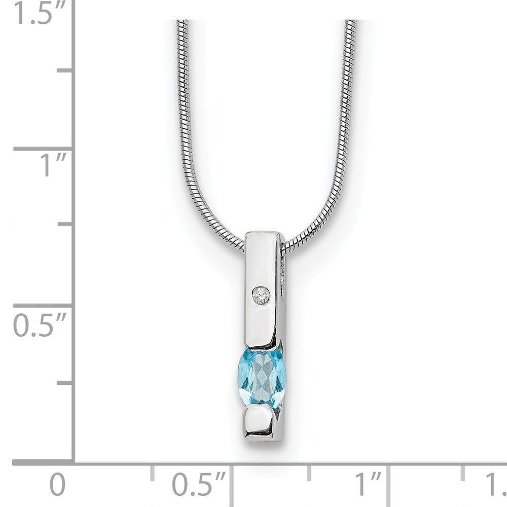 Sterling Silver RH Plated White Ice .02ct. Dia./Blue Topaz w/ Ext Neckla
