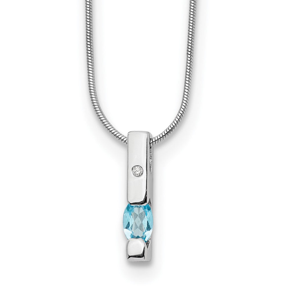 Sterling Silver RH Plated White Ice .02ct. Dia./Blue Topaz w/ Ext Neckla