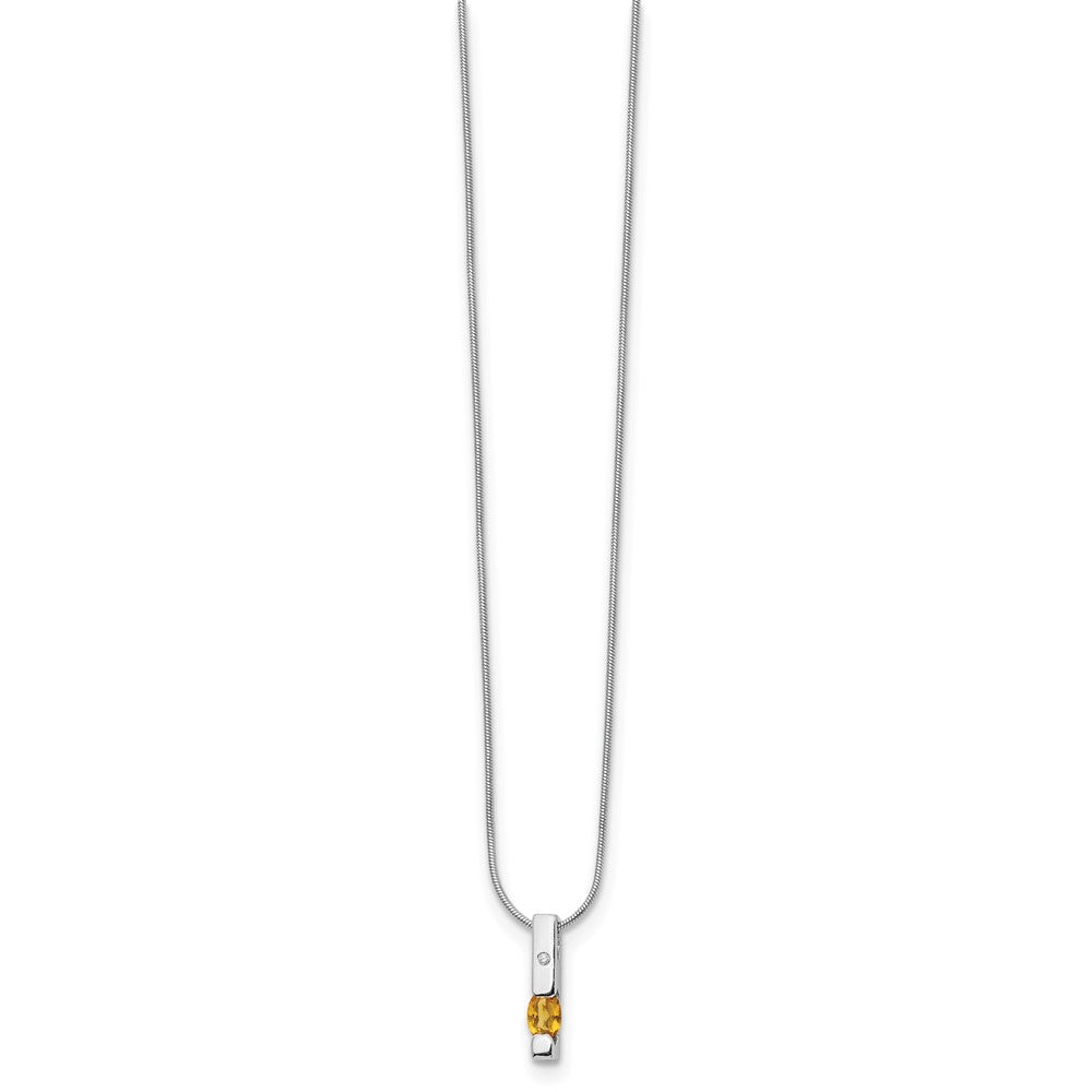 Sterling Silver RH Plated White Ice .02ct. Dia. & Citrine w/ Ext Necklac