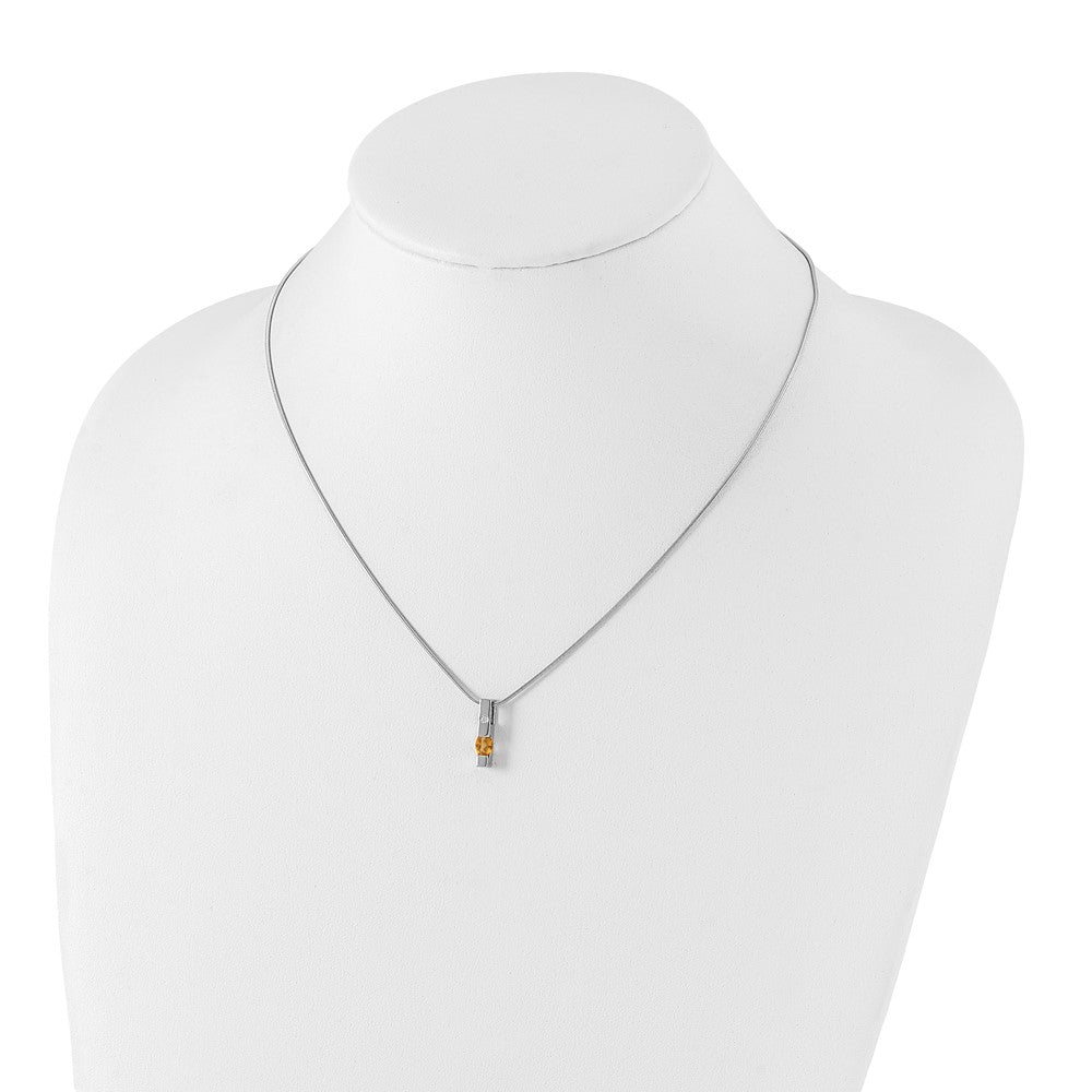 Sterling Silver RH Plated White Ice .02ct. Dia. & Citrine w/ Ext Necklac