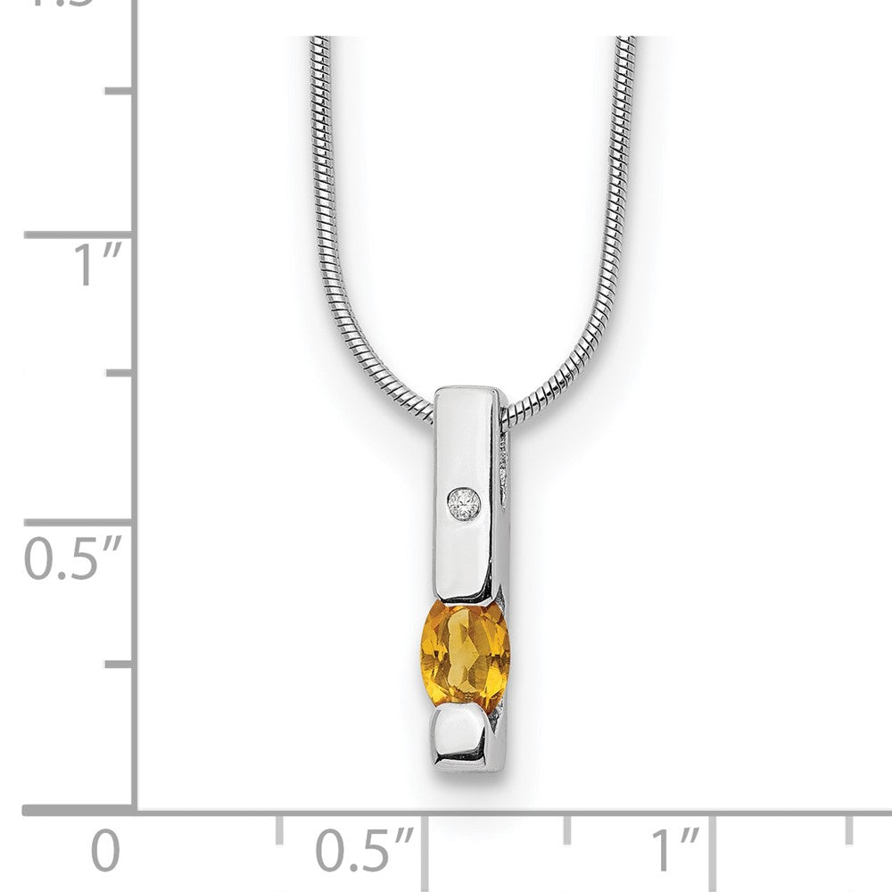 Sterling Silver RH Plated White Ice .02ct. Dia. & Citrine w/ Ext Necklac