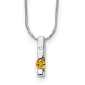 Sterling Silver RH Plated White Ice .02ct. Dia. & Citrine w/ Ext Necklac