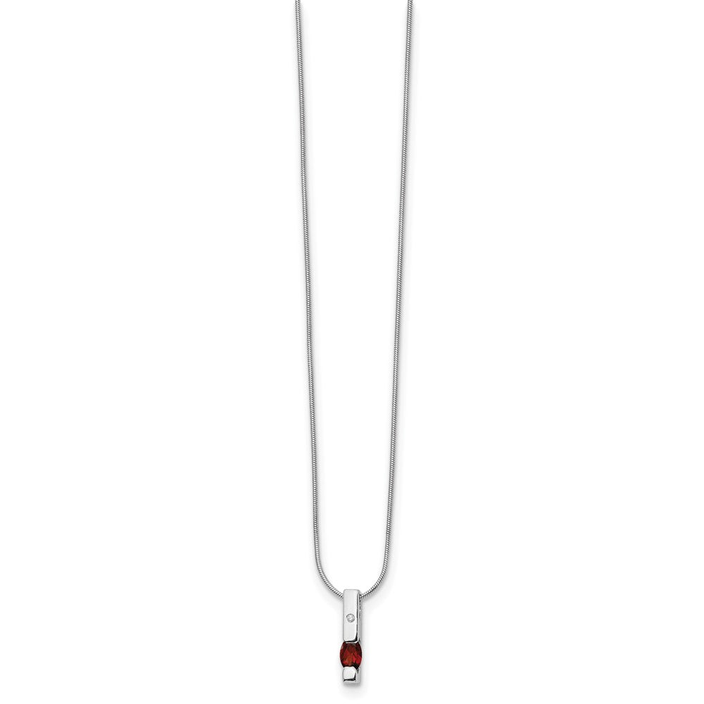 Sterling Silver RH Plated White Ice .02ct. Dia. & Garnet w/ Ext Necklace