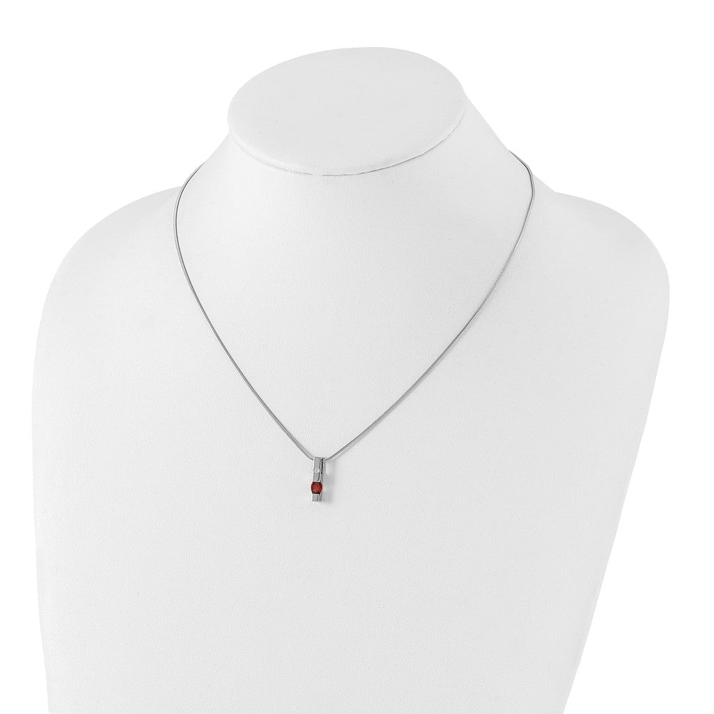 Sterling Silver RH Plated White Ice .02ct. Dia. & Garnet w/ Ext Necklace