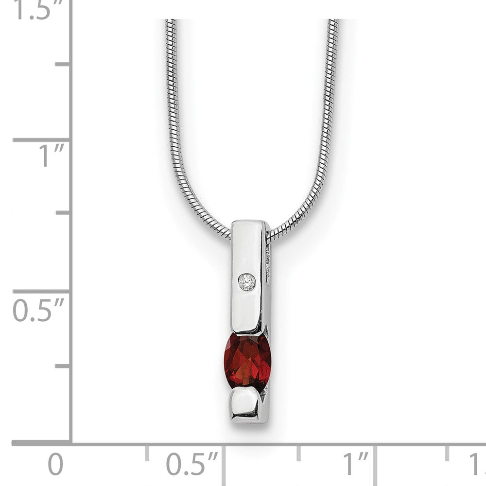 Sterling Silver RH Plated White Ice .02ct. Dia. & Garnet w/ Ext Necklace