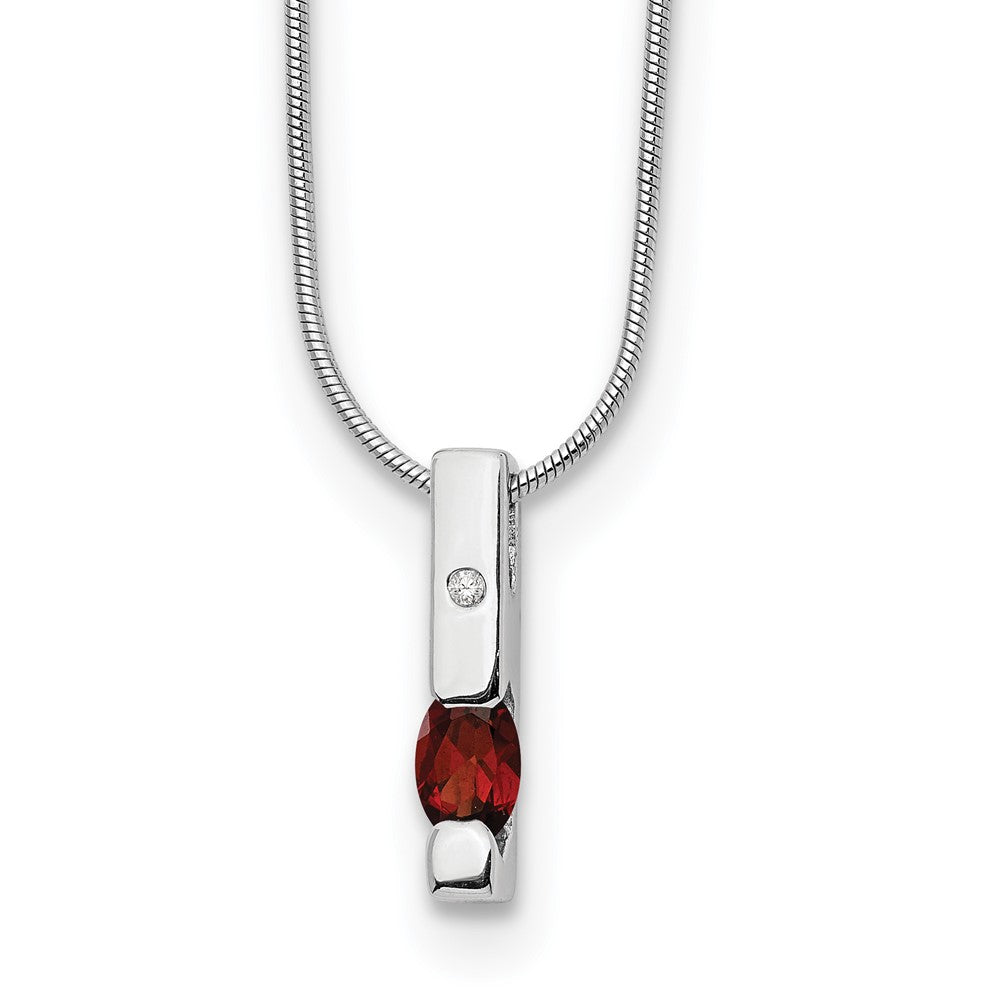 Sterling Silver RH Plated White Ice .02ct. Dia. & Garnet w/ Ext Necklace