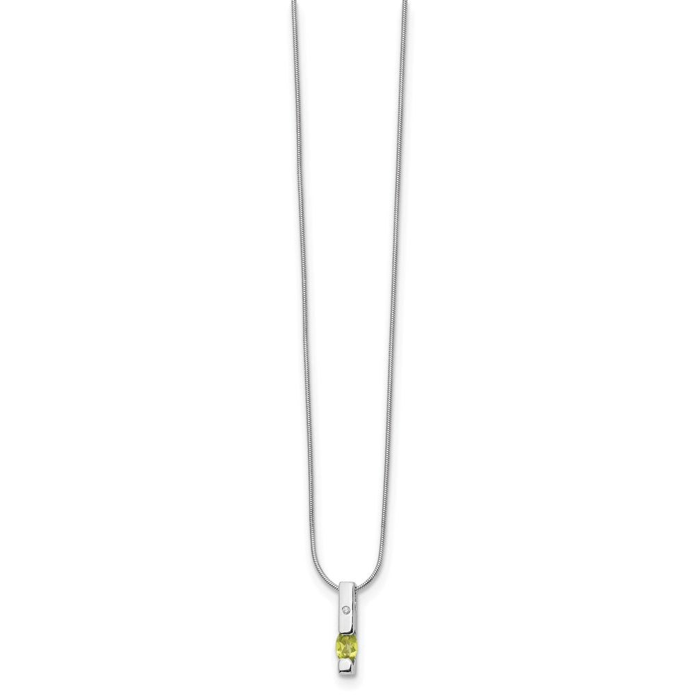 Sterling Silver RH Plated White Ice .02ct. Dia. & Peridot w/2IN Ext Necklac