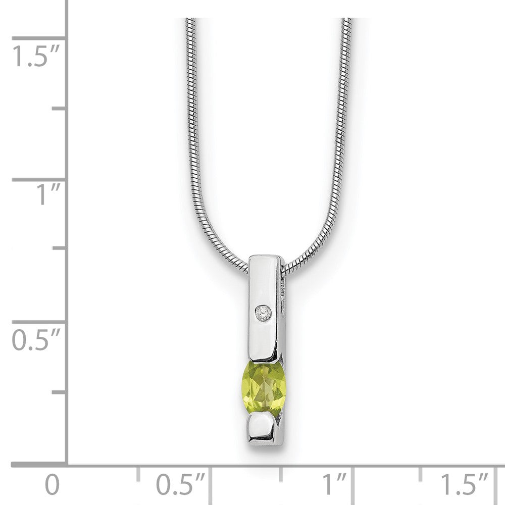 Sterling Silver RH Plated White Ice .02ct. Dia. & Peridot w/2IN Ext Necklac