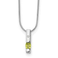 Sterling Silver RH Plated White Ice .02ct. Dia. & Peridot w/2IN Ext Necklac