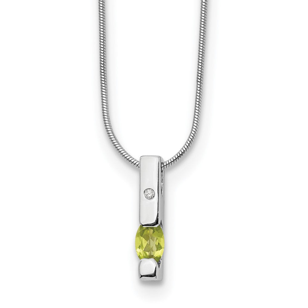 Sterling Silver RH Plated White Ice .02ct. Dia. & Peridot w/2IN Ext Necklac